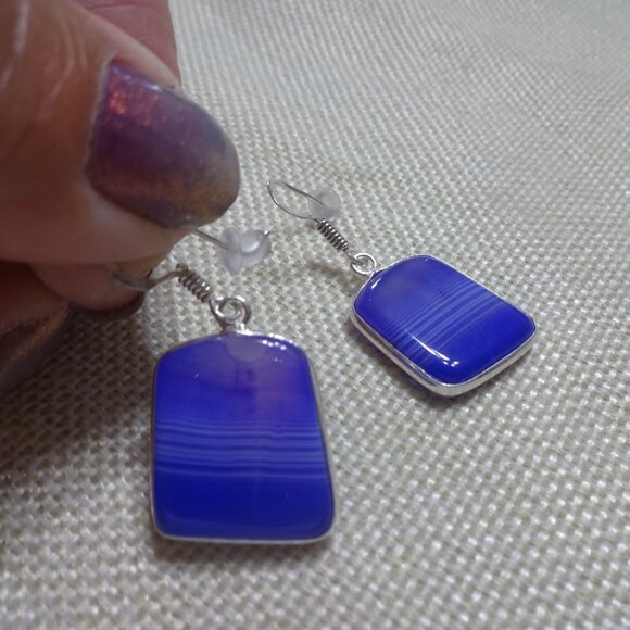 Beautiful PURPLE BOTSWANA AGATE Handmade Sterling 925 Dangle Earrings #213C - Picture 3 of 3
